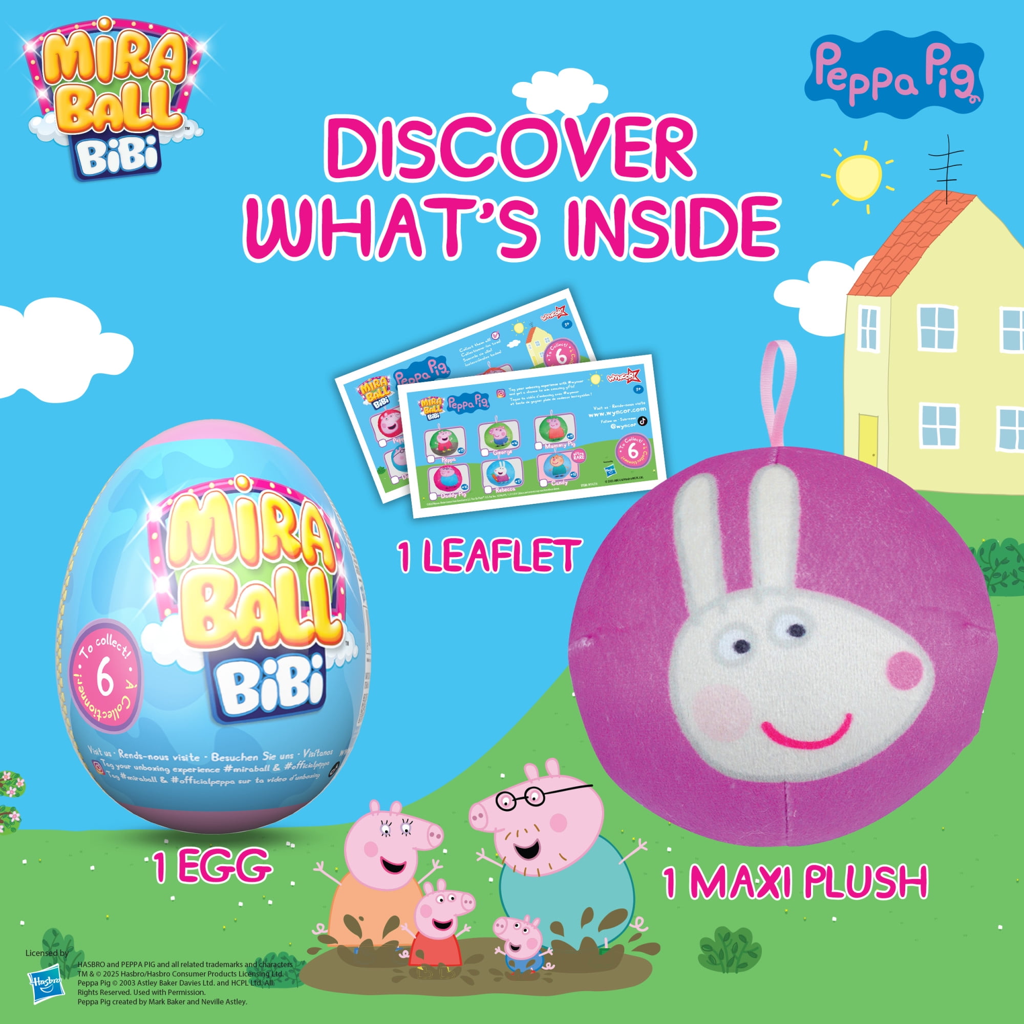 Miraball Bibi Peppa Pig, Surprise Egg Capsules with Memory Foam Expandable Plush Toys – 3.7" (9.5cm) Soft Collectibles with Surprises Each – Fun Gift for Kids, Parties & Holidays (Pack of 3)