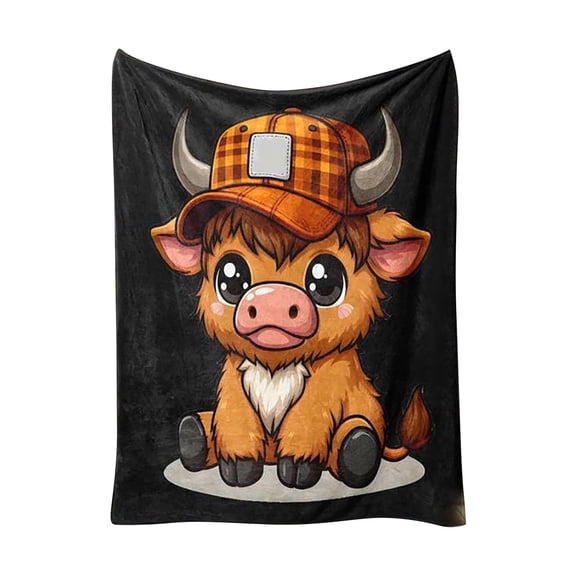 Tarmeek Cartoon Highland Cow Throw Blanket, 59x51 Inch Soft Plush Blanket, Cute and Cozy Decorative for Travel, Sofa, Bedroom, Dorm, Living Room, Blanket Home Decor