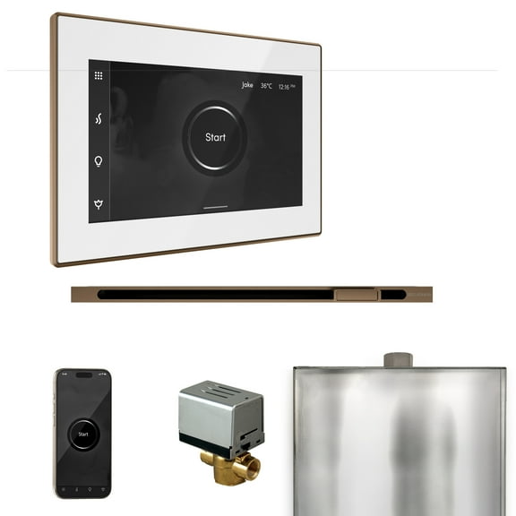 Mr Steam XButler Steam Shower Pkg w/iSteamX Control and Linear Steamhead in White Nouveau Bronze