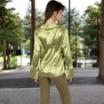 thumbnail image 5 of Women's Satin Button-Up Shirt with Collar and Flared Cuffs - Small, Green, 5 of 7