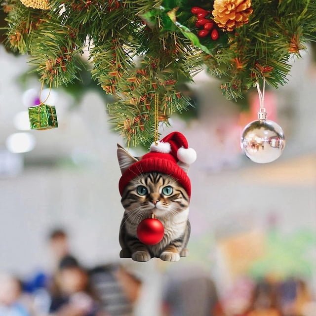 Colgante navideño Funny Cats - Adorno acrílico 2D para decoración de árbol, pared y ventana - Decoración navideña colorida