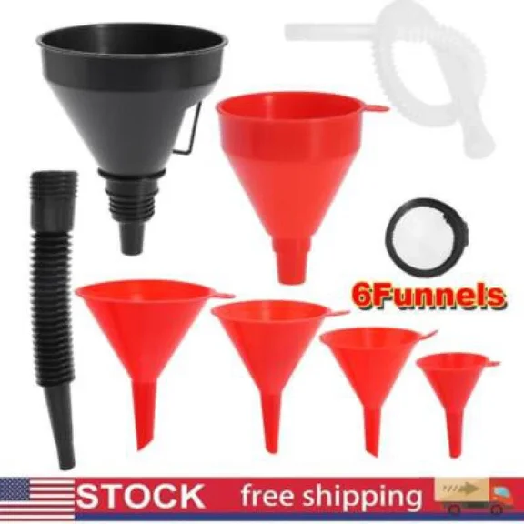 6Pcs Plastic Oil Funnels For Automotive Use Large Flexible Fuel Funnel With Hose