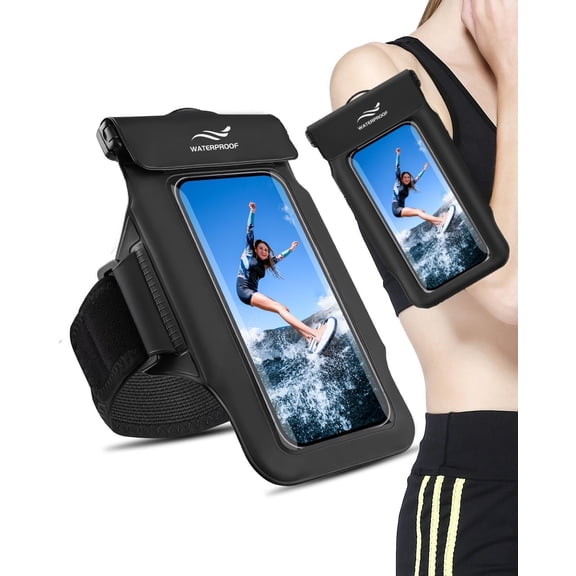 2-in-1 Underwater Waterproof Phone Pouch &Phone Armband for Phones up to 6.7", IPX8 Floating Water Proof Case with Detachable Strap, Dry Bags Waterproof, Beach Vacation Essentials