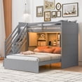 thumbnail image 3 of Harper & Bright Designs L-Shaped Bunk Bed Twin over Full Size with Wardrobe and Bookshelf, Storage Stairway Bunk Bed with USB Charging Station and LED Light for Bedroom, Gray, 3 of 16
