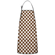 Brown and White Checkerboard Pattern Apron-Garden Aprons for Women with Pockets-Cotton Linen Waterproof Kitchen Cooking Gardening Aprons Adjustable for Kitchen,Cooking,BBQ and Salon 33x27 Inch