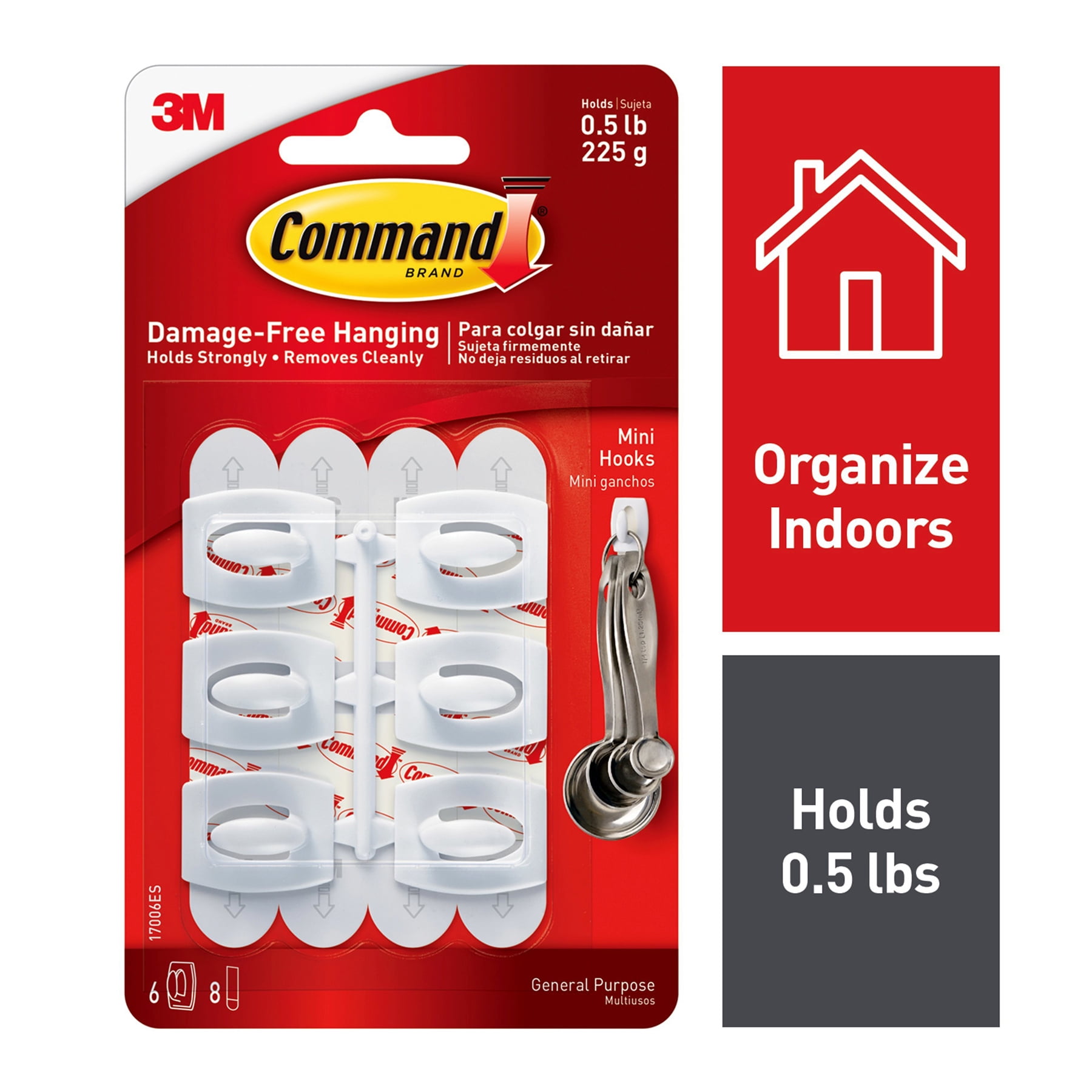 3M Command Mini Hooks, White, 6 Per Pack, 6 Packs