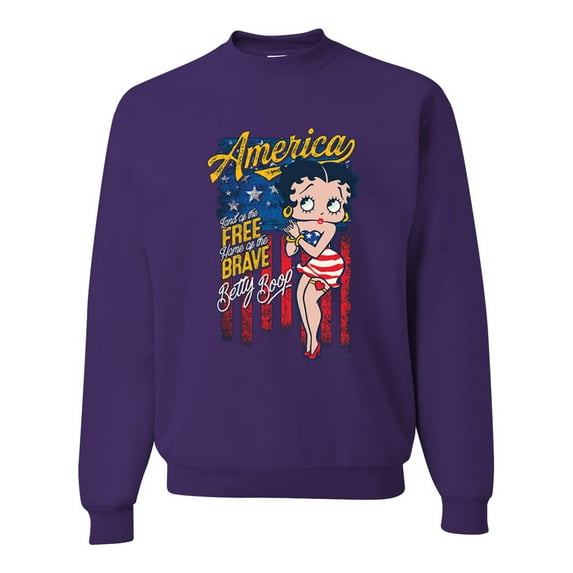 Wild Bobby, Betty Boop America Land of the Free Home of the Brave Betty Boop Unisex Crewneck Sweatshirt, Purple, Medium