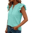 thumbnail image 5 of ClodeEU Women’s V Neck Puff Short Sleeve T Shirt with Button ,Casual Solid Color Top Mint Green,Women's Plus L, 5 of 6
