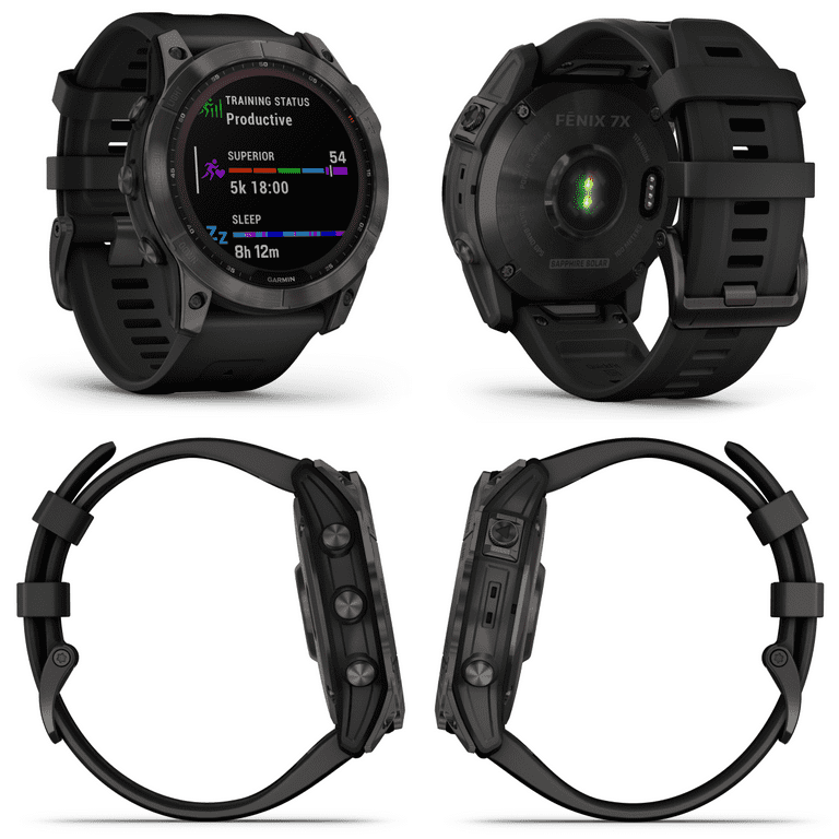  Garmin Fenix 7X Sapphire Solar Edition Smart Watch Black DLC  Titanium with Black Band (51mm) + Watch Charging Stand + USB Car/Wall  Adapter + 6TH AVE Cleaning Kit (010-02541-22) : Electronics