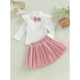thumbnail image 3 of 2PCS Toddler Girls Fall Outfits, Long Sleeve Mock Neck Ruffle Tops + Pleated Skirt Set, 3 of 9