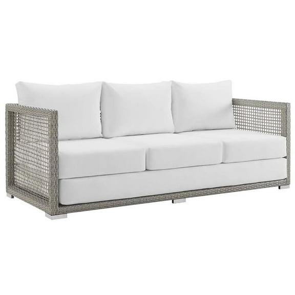 Afuera Living Wicker Patio Sofa in Gray and White