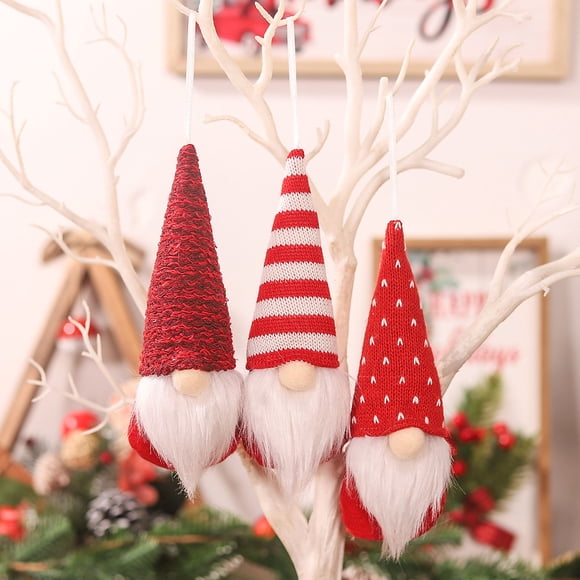Dvkptbk 3 Pcs Poupées Père Noël Sans Visage, Décorations Noël Gnomes Décoration Maison, Figurine Homme de la Forêt Chapeau Long en Peluche Décoration de Fenêtre Cadeaux de Noël Père Noël Poupée Sans Visage