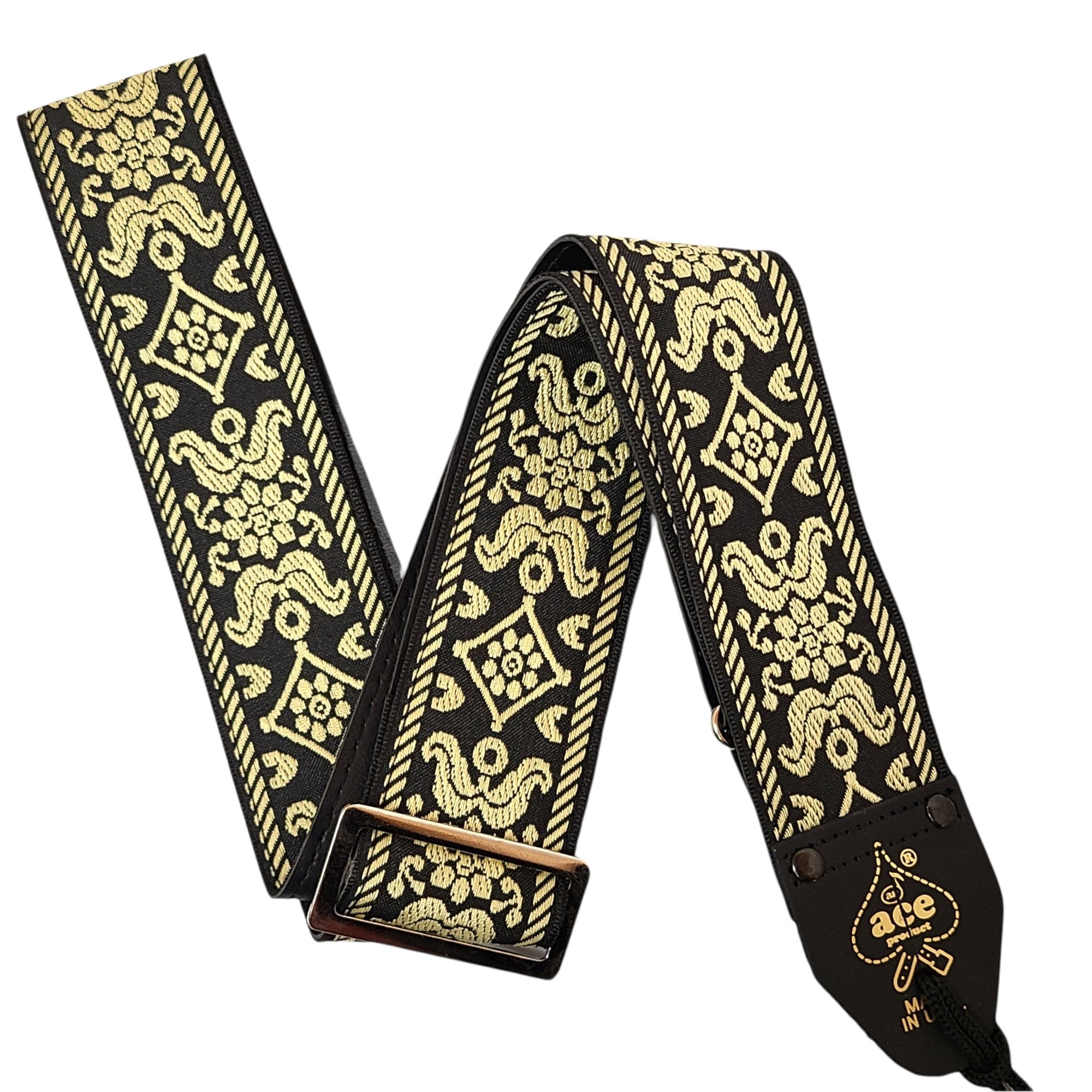 Ace Guitar Strap Vintage Style Jacquard Weave Old Gold