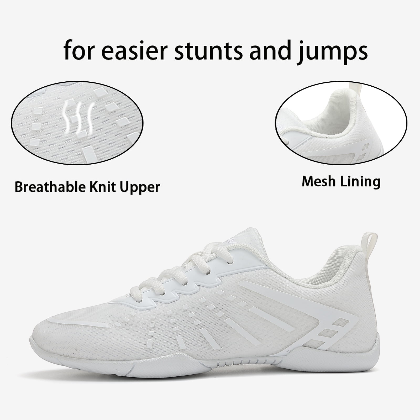 GlideMoves White Cheer Shoes Girls Dance Sneakers Women Training Competition Tumbling Athletic Mesh style breathable Big Kid Size 3.5