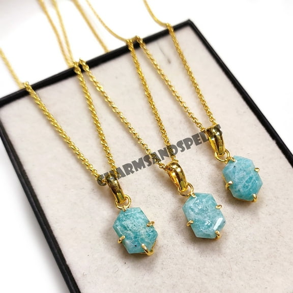 Natural Amazonite Necklace, Crystal Necklace For Women, Healing Necklace, 14K Gold Plated Necklace, Wedding Gift, Gift For Her