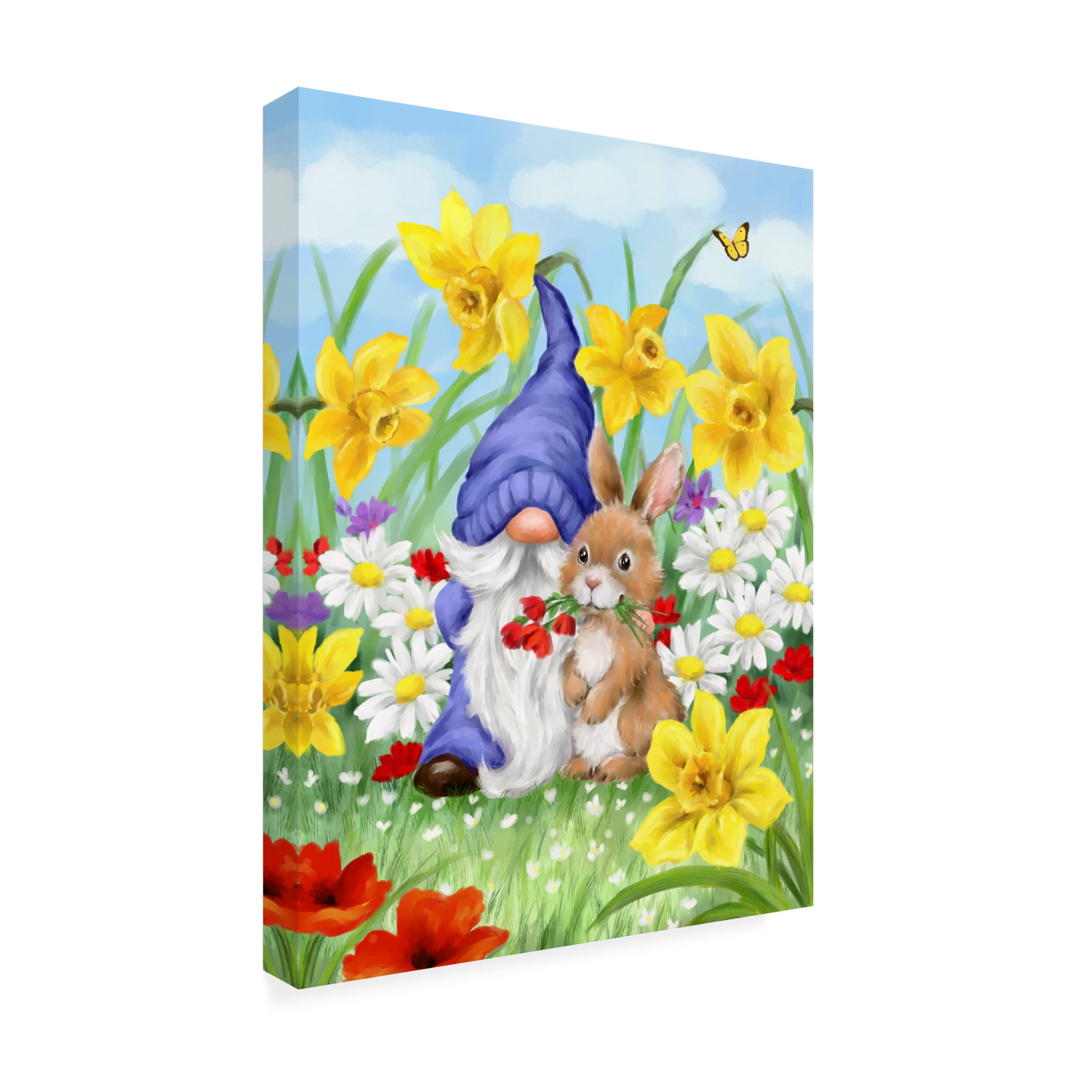 Canvas Wall Art - MAKIKO 'Easter Gnome and Rabbit' Wall Art for Living Room, Bedroom, or Office Décor by Trademark Fine Art - 35 x 47 Inches