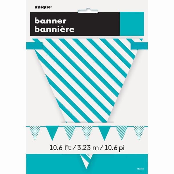 Bannière de drapeau en papier à pois et rayures bleu sarcelle, 12 pi