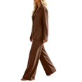 thumbnail image 6 of Cagogo Women's 2 Piece Long Sleeve V Neck Top Wide Leg Pants Set Solid Boho Vacation Outfits Loose Casual Lounge Tracksuits Travel Airport Clothes, Brown S, 6 of 7