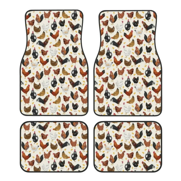 Balery Roosters and Chickens Juego de 4 Alfombrillas para Auto, Revestimientos de Caucho Resistente, Diseño Antideslizante
