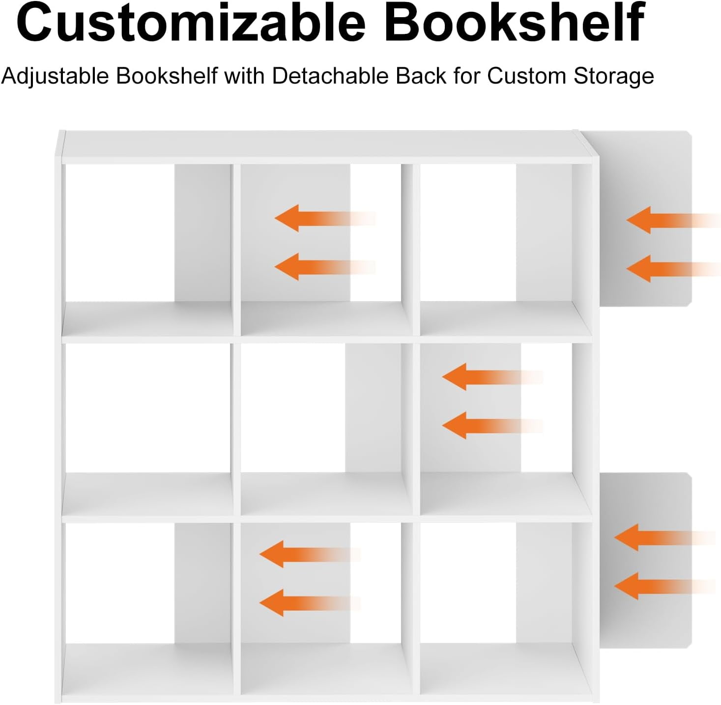 9 Cube Storage Organizer, Open Back Bookshelf with Removable Panels, Vertical or Horizontal Placement, Stackable Bookcase for Living Room, Bedroom, Home Office, White