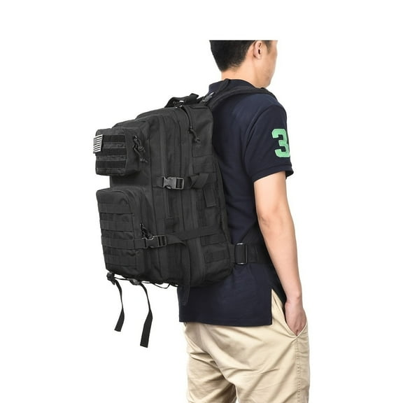Lioneng Trading 3-Day Outdoor Backpack - Large MOLLE Tactical Hiking Pack with Patch, Durable High Quality Black Rucksack for Camping, Hunting, Fishing & Bug Out Bags, Hiking Backpack