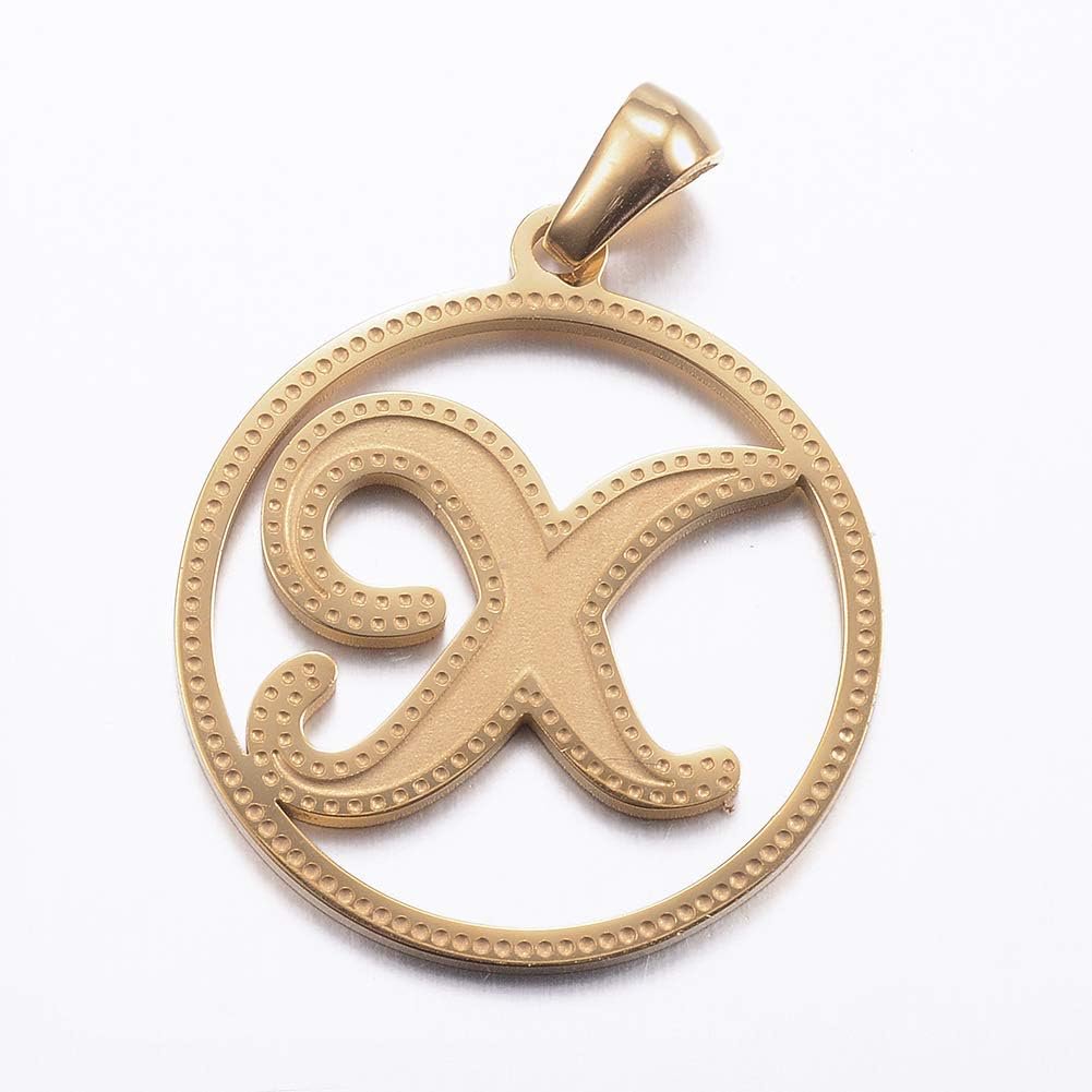 1 Pcs Letter X Pendant Charms Ion Plating(IP) 304 Stainless Steel Pendants Flat Round with Letter Golden Letter.X Metal Charms Pendant for Women Birthday Festival Elegant Gifts Personalized Jewelry