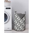 thumbnail image 3 of Modern Laundry Bag, Spiraling Circles of Tribal Funky Prehistoric Effects Geometrical Art, Basket with Handles Drawstring Closure for Laundromats, 13" x 19", Charcoal Grey and White, by Ambesonne, 3 of 4