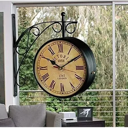 8 Vintage Railway Station Clock Double Sided Station Clock Nautical Railway Wall Clock Home - ce