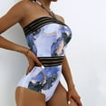 thumbnail image 4 of Gibobby Trajes de Baño Mujer Completos Traje de baño de playa con estampado de correas elásticas en la cintura sin tirantes y cuello halter para mujer(Blanco,CH), 4 of 5