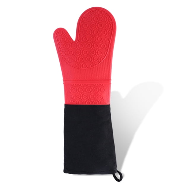Wosthever 1 pieza de guantes aislantes para horno, guante de silicona, guante de aislamiento largo y grueso, guante para hornear de algodón de 2 capas Herramientas y accesorios para hornear rojo
