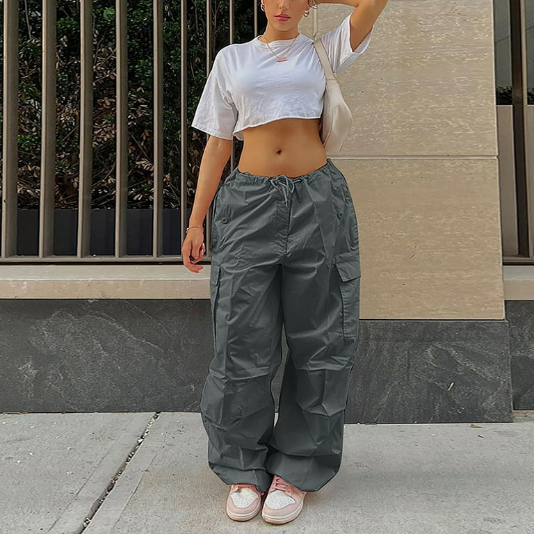 Women Clothing Women's Plus Size Tethered Straight Cargo Pants Straight  Wide Leg Loose Casual Trousers Casual Pants for Women polyester Grey 