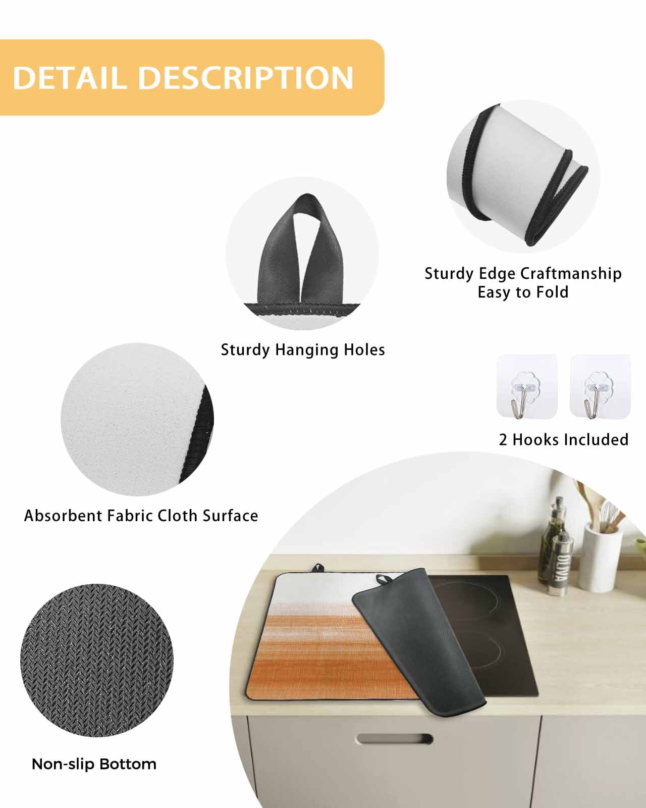 nqOlkjepod Large Induction Cooktop Protector Mat 24"x21", Orange White Ombre Stove Top Covers for Electric Stove, Farmhouse Retro Simple Striped Art Stove Burner Cover Mats, Glass Top Stove Cover