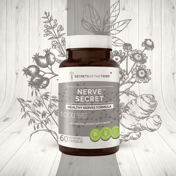 Secrets of the Tribe Nerve Secret Capsules Dietary Supplement, Natural Herb Blend, Made from Turmeric, Feverfew, Passionflower, Hawthorn, Oatstraw, Skullcap 60 Count