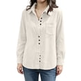 thumbnail image 4 of QIYAGBSA Corduroy Shirts for Women Button Down Long Sleeve Relaxed Fit Casual Overshirt with Pocket for Spring Fall (Beige, M), 4 of 8
