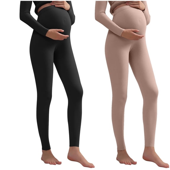 Lvshlubb 2 Pack Maternity Leggings Women Over The Belly High Waist Comfy Pregnancy Yoga Pants Maternity Clothes For Women Black L