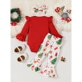 thumbnail image 3 of WIBACKER Merry First Christmas Baby Girl Outfit Newborn Fall Onesie Bell Bottoms Bow 3pcs Set Romper Pants Clothes 0-3 Months, 3 of 10