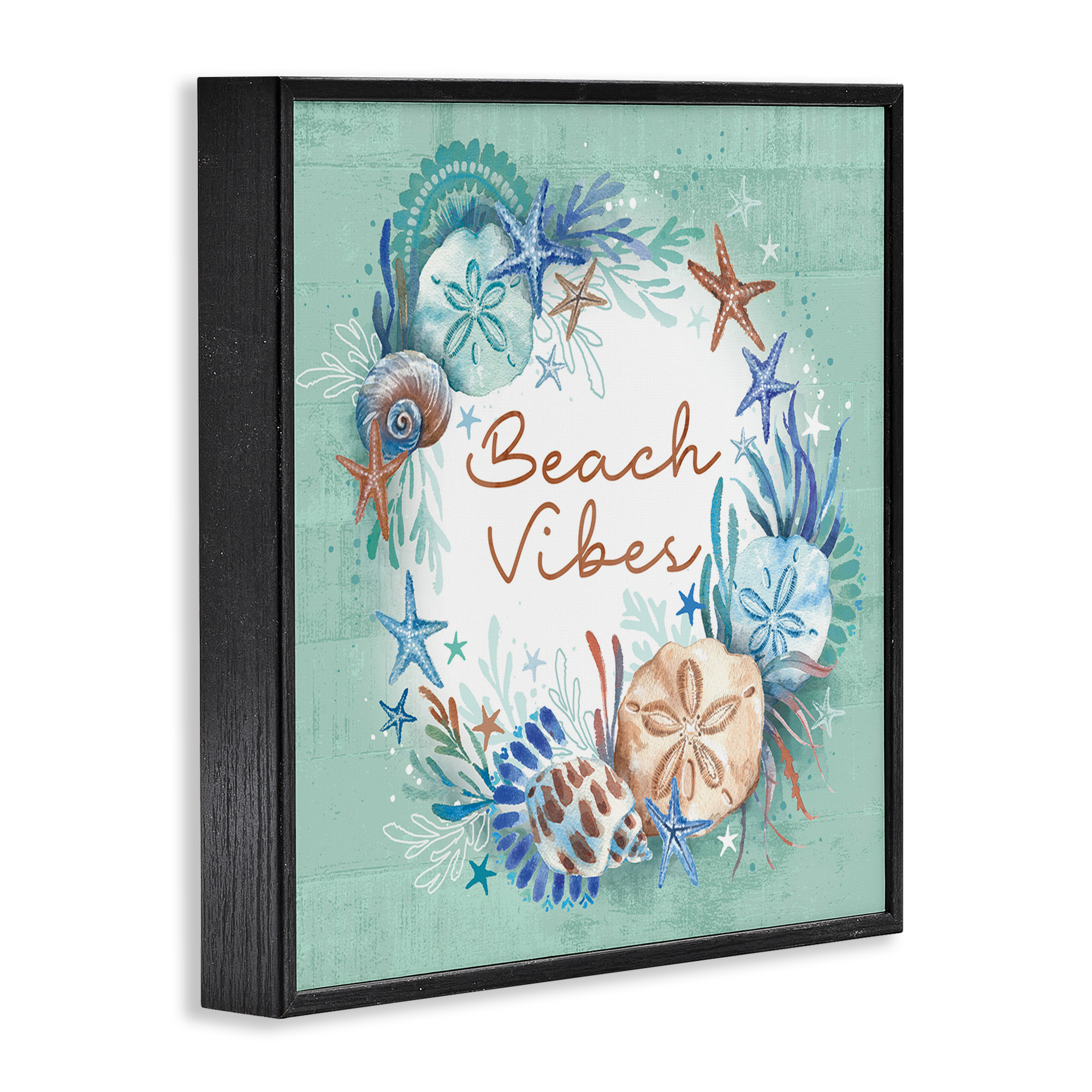 Stupell Industries Beach Vibes & Seashells Coastal Painting Black Framed Art Print Wall Art, 12 x 12