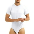 thumbnail image 2 of Bodysuit Pajamas Bodybuilding Short Sleeve Solid Color Crew Neck Men One Piece Underwear Romper for Home, 2 of 6