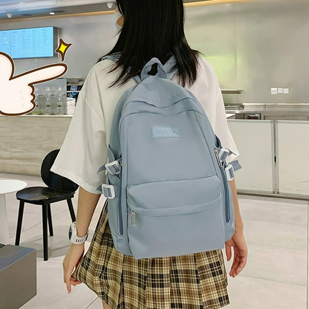 Yilirongyumm〗 Light Blue Backpacks Men And Women Adult Solid Color Backpack Fashion Zipper Student School Bag Walmart.com