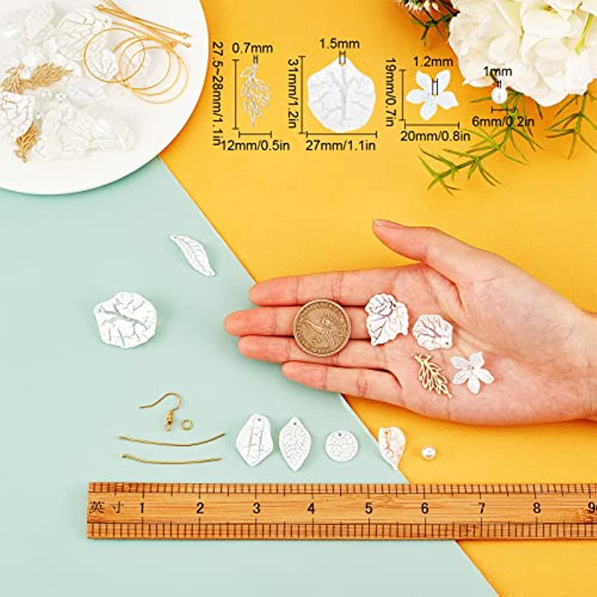 100pcs Floral Flower Petals Charms Earring Charm for DIY Jewelry Making Bracelet Necklace, Adult Unisex, Size: 20x10x3CM