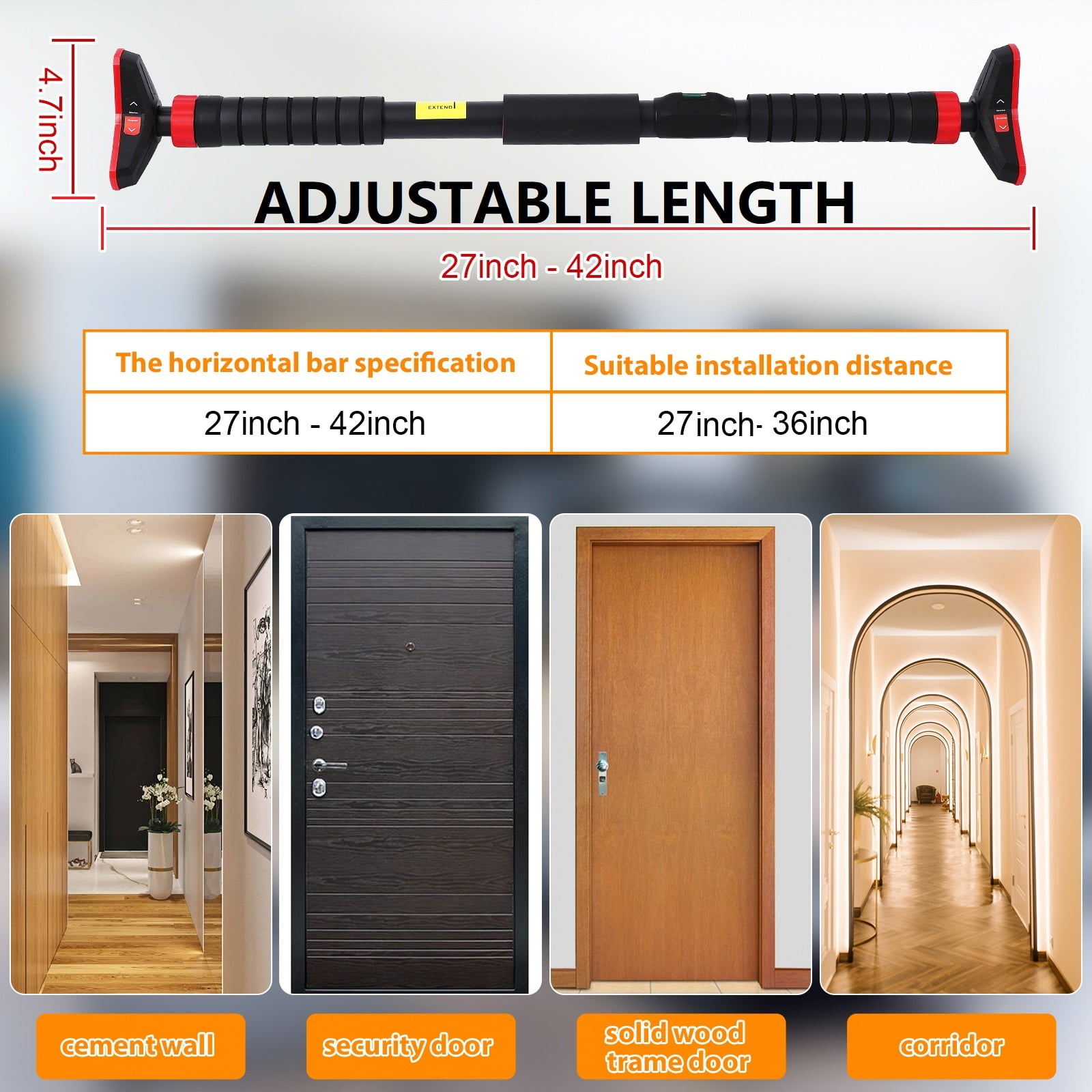 Pull Up Bar for Doorway, Strength Training Pull-up Bars, No Screws, No Installation Required, Max Load 440 LBS Chin Up Bar with Level Meter and Adjustable Width for Home Gym