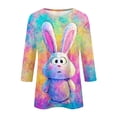 thumbnail image 3 of HAVUITYY Easter 3/4 Sleeve Sweaters for Womens, Cute Bunny Eggs Printed Womens Goung Out T-Shirts, Women's Spring Lightweight Tops, 3 of 5