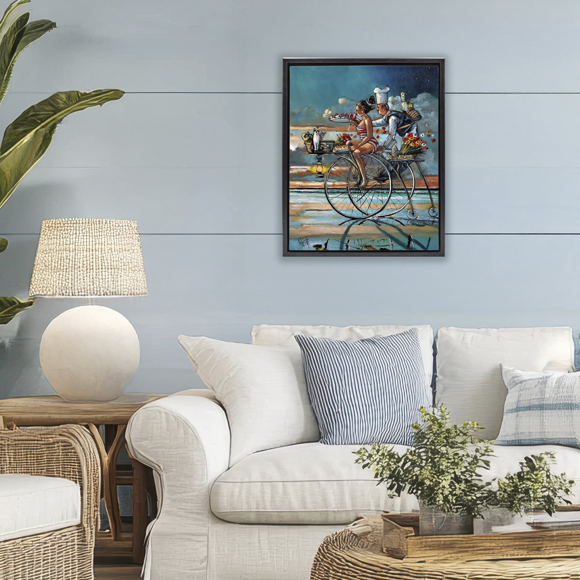 Stupell Industries Zaan's Dream Seaside Bicycle Ride Black Framed Floater Canvas Wall Art, design by Ronald West