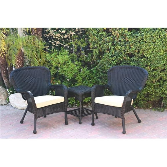 W00214-2-CES006 Windsor Black Wicker Chair & End Table Set with Tan Cushion