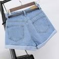 thumbnail image 4 of Women's Retro High Waisted Jean Shorts Rolled Denim Pockets Short Pants Summer Cool Pants Shorts, 4 of 10