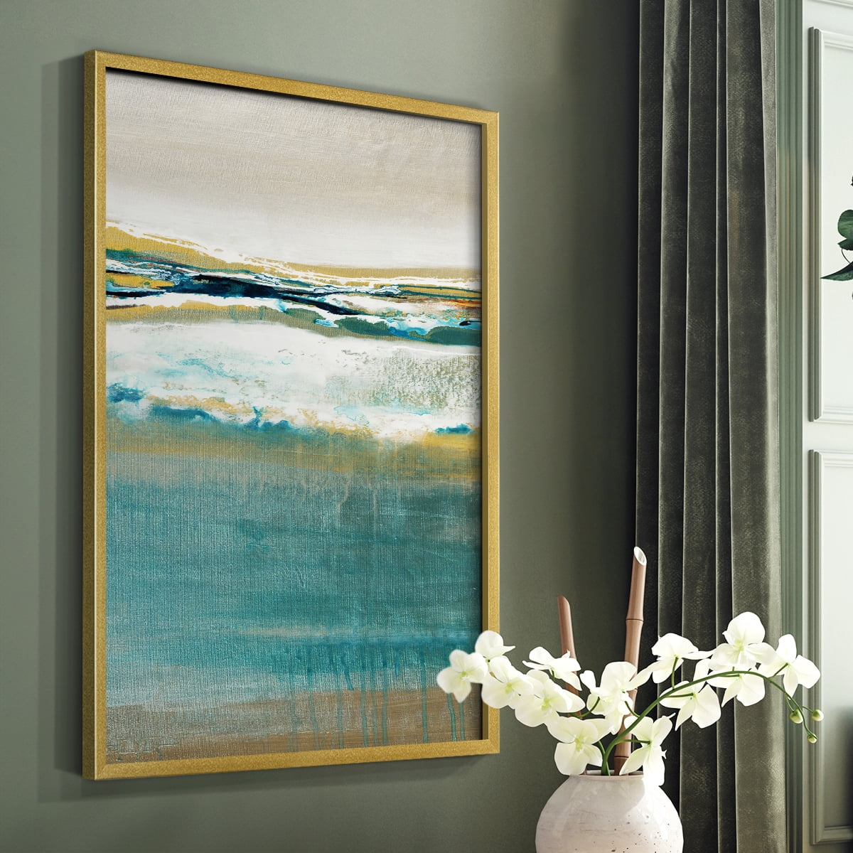 Aqua Quartz V2 Framed Print in Gold Solid Wood Framed Print No Nail Hanging
