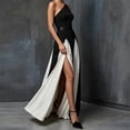 thumbnail image 4 of Morttic Women's Elegant Colorblock A-Line Asymmetrical One Shoulder Maxi Dress – High Split Hem Evening Formal & Party Gown Black White，S, 4 of 6
