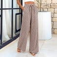 thumbnail image 6 of Lumtrix Womens Gingham Pants 2026 Cotton Linen Drawstring Wide Leg Lounge Pants Cute Casual Trousers with Pockets Brown L, 6 of 7