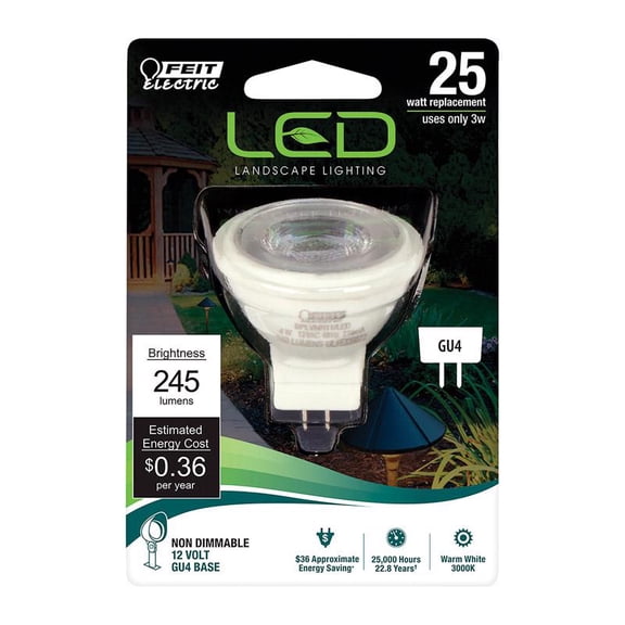 Feit Electric Bplvmr11/830ca 3 Watt Gu4 Mr11 Warm White Led Non-Dimmable Light Bulb