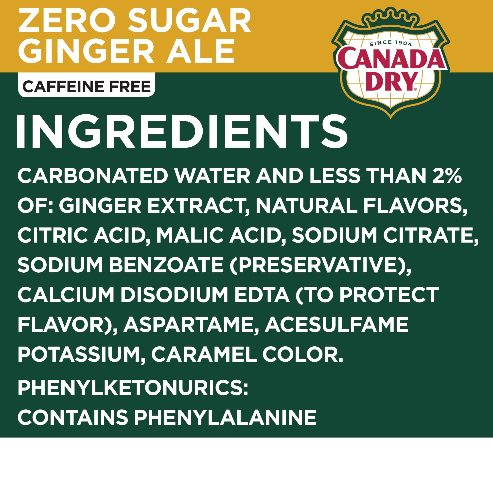 Canada Dry Caffeine Free Zero Sugar Ginger Ale Soda Pop, 2 Liter Bottle (Pack of 6)